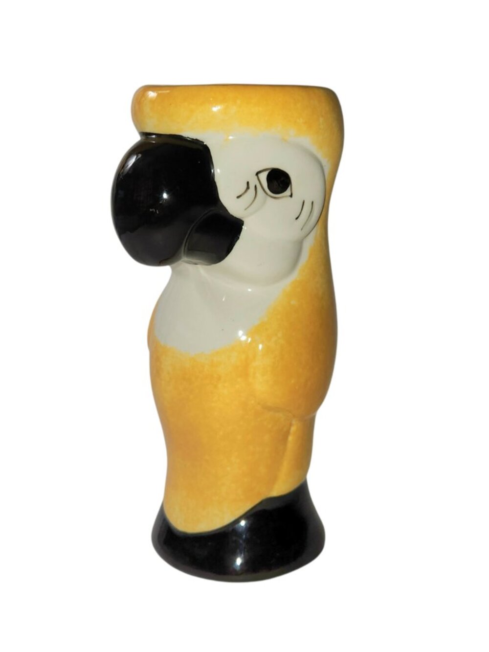 Vintage Yellow Macaw Parrot Ceramic Tiki Bar Cocktail Mug Vase 8" Tall 16oz
